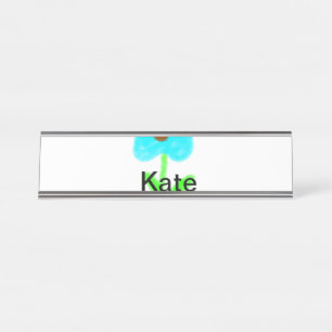 Blue green watercolor add your name text custom desk name plate