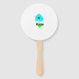 Blue green watercolor add your name text custom hand fan