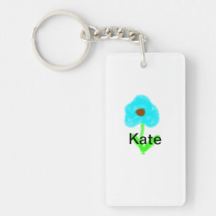 Blue green watercolor add your name text custom key ring