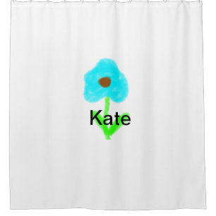 Blue green watercolor add your name text custom shower curtain