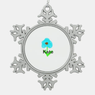Blue green watercolor add your name text custom snowflake pewter christmas ornament