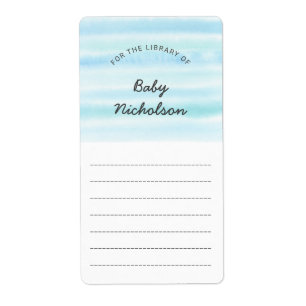 Blue Green Watercolor baby shower bookplates