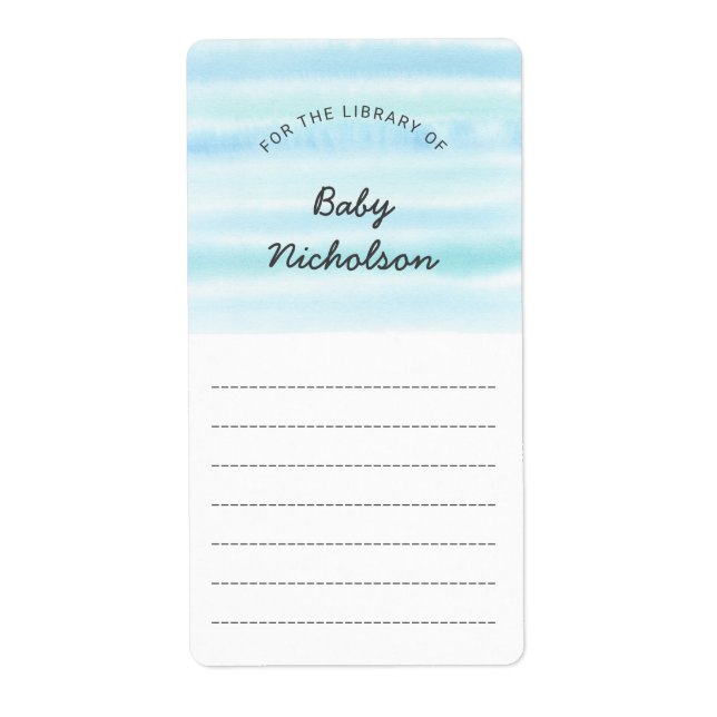 Blue Green Watercolor baby shower bookplates (Front)