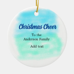 Blue green watercolor christmas holiday add family ceramic ornament