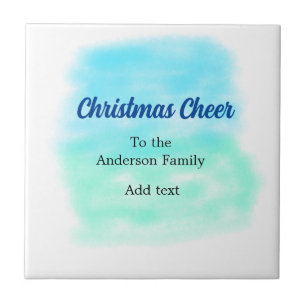 Blue green watercolor christmas holiday add family ceramic tile