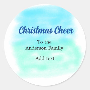 Blue green watercolor christmas holiday add family classic round sticker