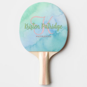 blue green watercolor editor writer name monogram  ping pong paddle