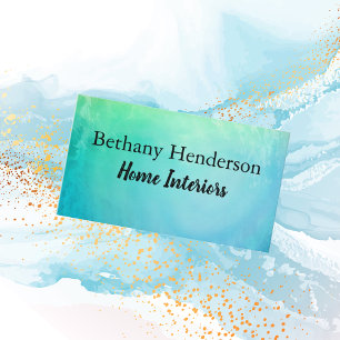 Blue Green Watercolor Feminine Business Card