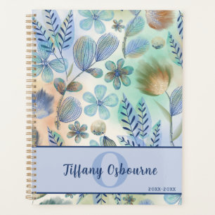 Blue Green Watercolor Floral Custom Design Planner