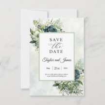 Blue Green watercolor flowers Save the date