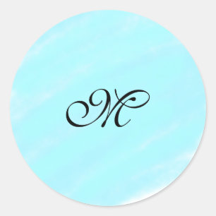 Blue green watercolor monogram add letter pastel classic round sticker