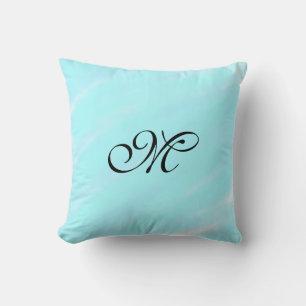 Blue green watercolor monogram add letter pastel cushion