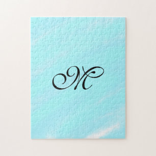 Blue green watercolor monogram add letter pastel jigsaw puzzle