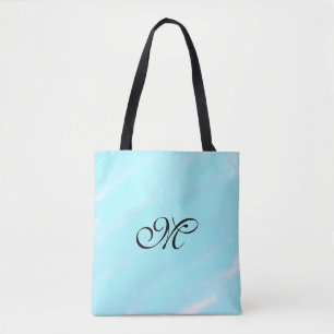 Blue green watercolor monogram add letter pastel tote bag
