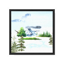 Blue Green Watercolor Nature Canvas Print Art