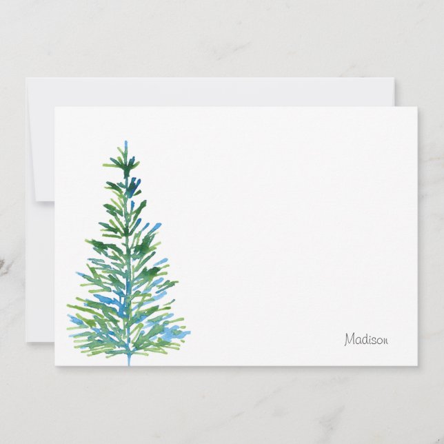 Blue Green Watercolor Pine Tree Card (Front)