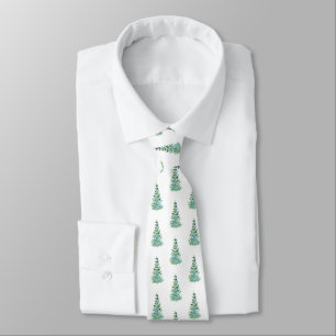 Blue Green Watercolor Pine Tree Pattern Tie