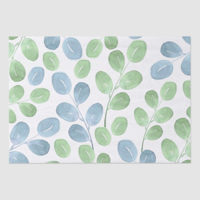 Blue Green Watercolor Round Leaf Pattern  Tissue Paper (Front)