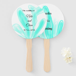 Blue green watercolor sea weed custom wedding hand fan