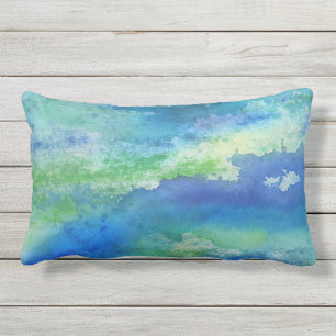 Blue Green Watercolor Splash Lumbar Pillow
