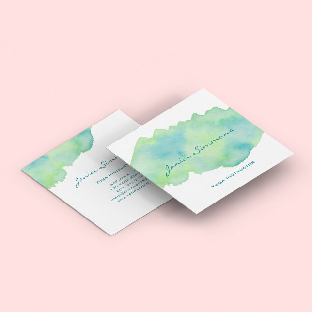 Blue Green Watercolor Wash Square Business Card (Creator Uploaded)