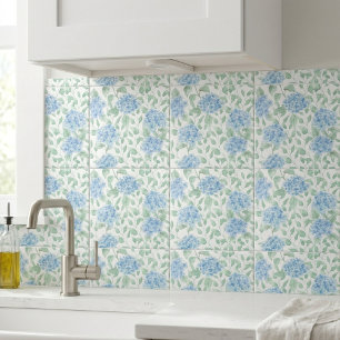 Blue Green Watercolor Wildflower Ceramic Tile