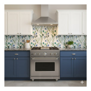 Blue Green Watercolor Wildflower Ceramic Tile