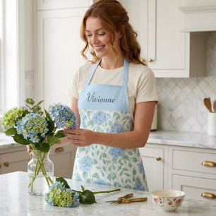 Blue Green Watercolor Wildflower Custom Name Apron