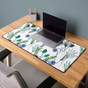 Blue Green Watercolor Wildflower  Desk Mat