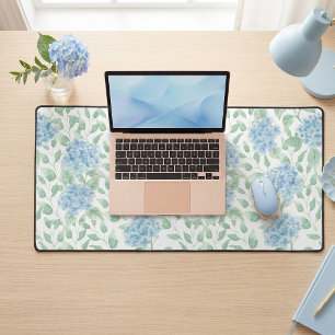 Blue Green Watercolor Wildflower Desk Mat