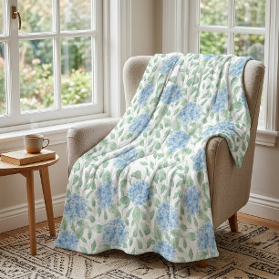 Blue Green Watercolor Wildflower Fleece Blanket