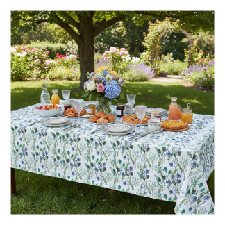 Blue Green Watercolor Wildflower Tablecloth