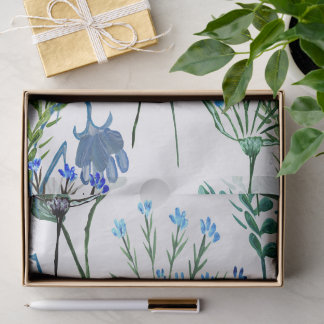 Blue Green Watercolor Wildflower Tissue Paper