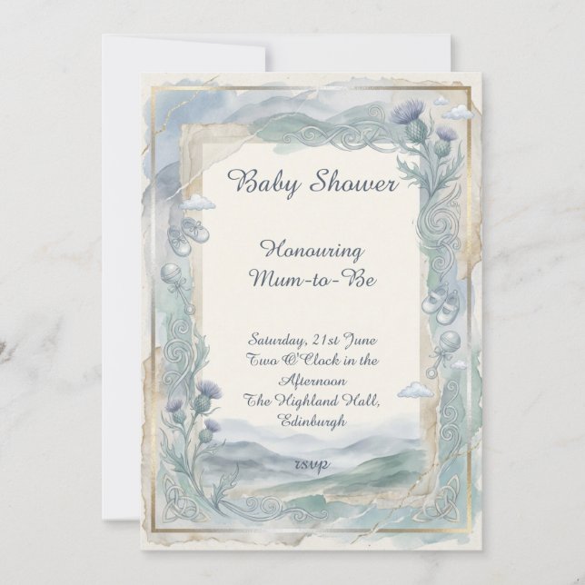 Blue Green Watercolour Baby Shower Invitation (Front)