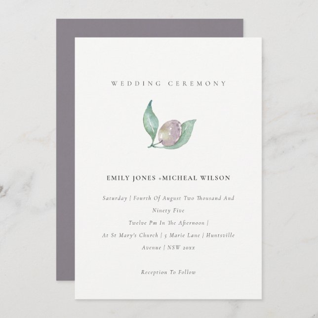 BLUE GREEN WATERCOLOUR FOLIAGE OLIVE WEDDING INVITATION (Front/Back)