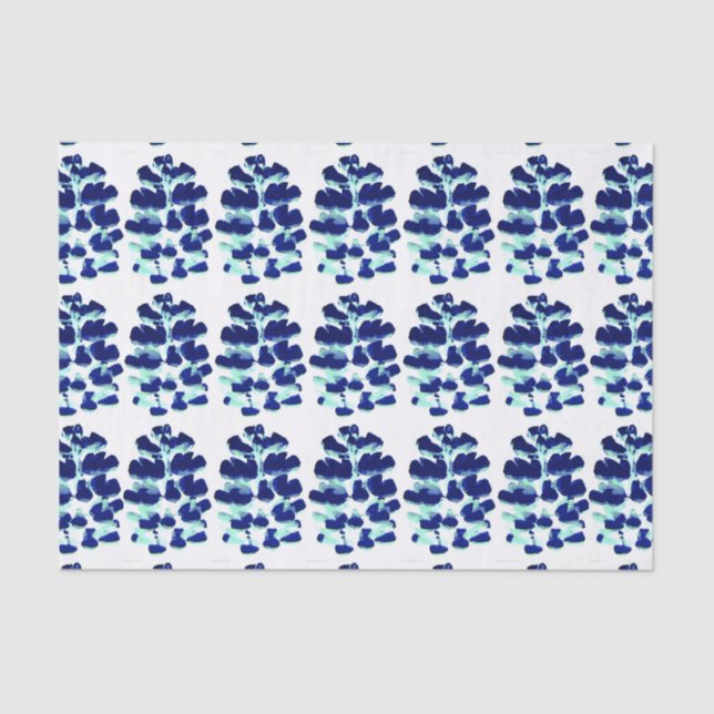 Blue Green Watercolour Lupin Flower Tissue Paper (Front)