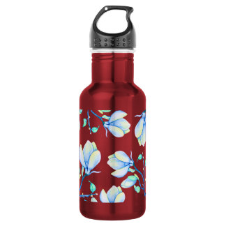 Blue Green Watercolour Magnolia Branch Botanical 532 Ml Water Bottle