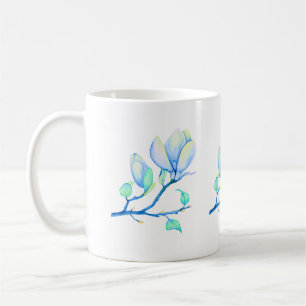 Blue Green Watercolour Magnolia Branch Botanical Coffee Mug