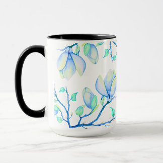 Blue Green Watercolour Magnolia Branch Botanical Mug
