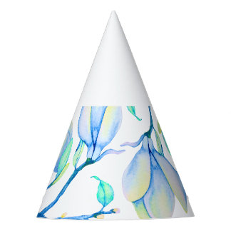 Blue Green Watercolour Magnolia Branch Botanical Party Hat