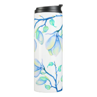 Blue Green Watercolour Magnolia Branch Botanical Thermal Tumbler