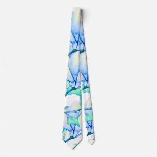 Blue Green Watercolour Magnolia Branch Botanical Tie