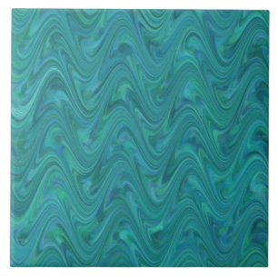 Blue Green Wavy Abstract Pattern Ceramic Tile