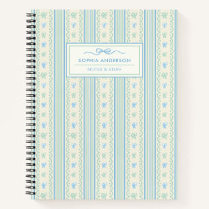  Blue & Green Whimsical Hand Drawn Bows Custom  Notebook