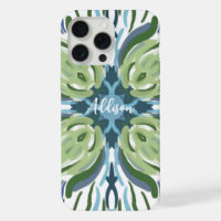 Blue Green White Abstract Vintage Tile Pattern