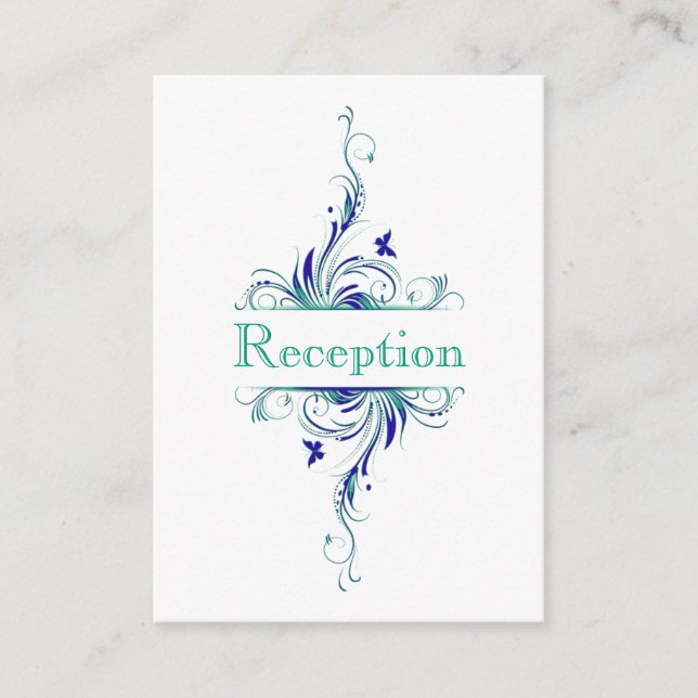 Blue Green White Aqua Floral Enclosure Card (Front)