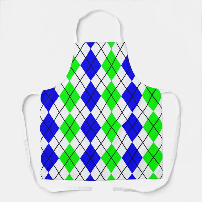 Blue Green White Argyle Diamond Design  Apron (Front)