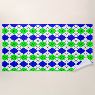 Blue Green White Argyle Diamond Design Beach Towel