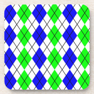 Blue Green White Argyle Diamond Design Coaster