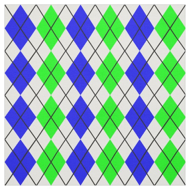 Blue Green White Argyle Diamond Design  Fabric (Swatch)